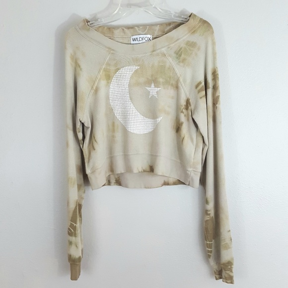 Wildfox Tops - Wildfox Tie Dye Moon And Star Cropped Sweatshirt